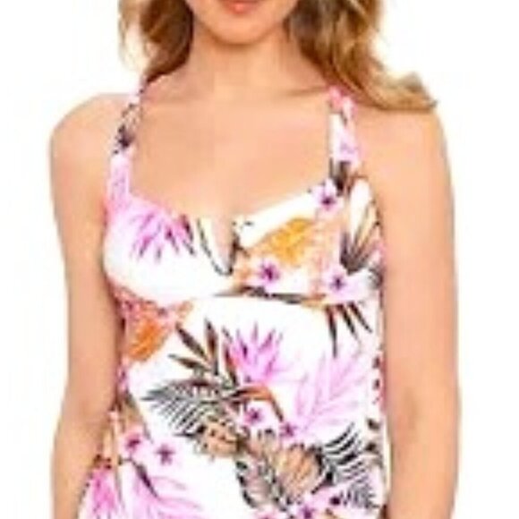 SALT + COVE PINK WHITE SPRING LEAVES STRING TIE PEPLUM SWIM TOP SIZE XS NWT - Picture 11 of 11